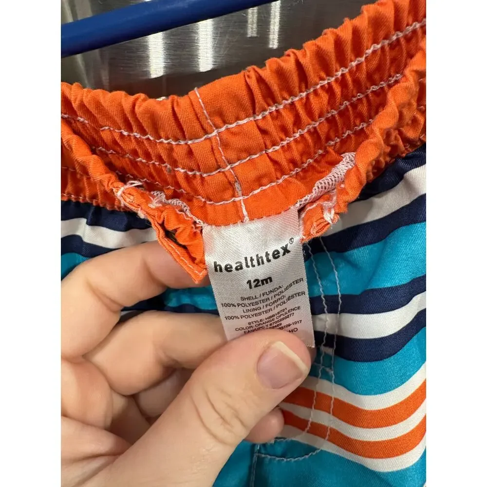 5/$10 Blue and Orange Striped Swim Trunks - Healthtex - 12mo